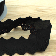 Galon coton broderie anglaise brodé noir 50mm x 1m