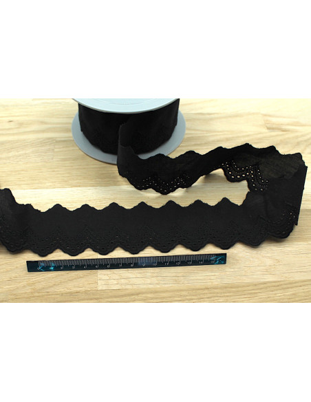 Galon coton broderie anglaise brodé noir 50mm x 1m