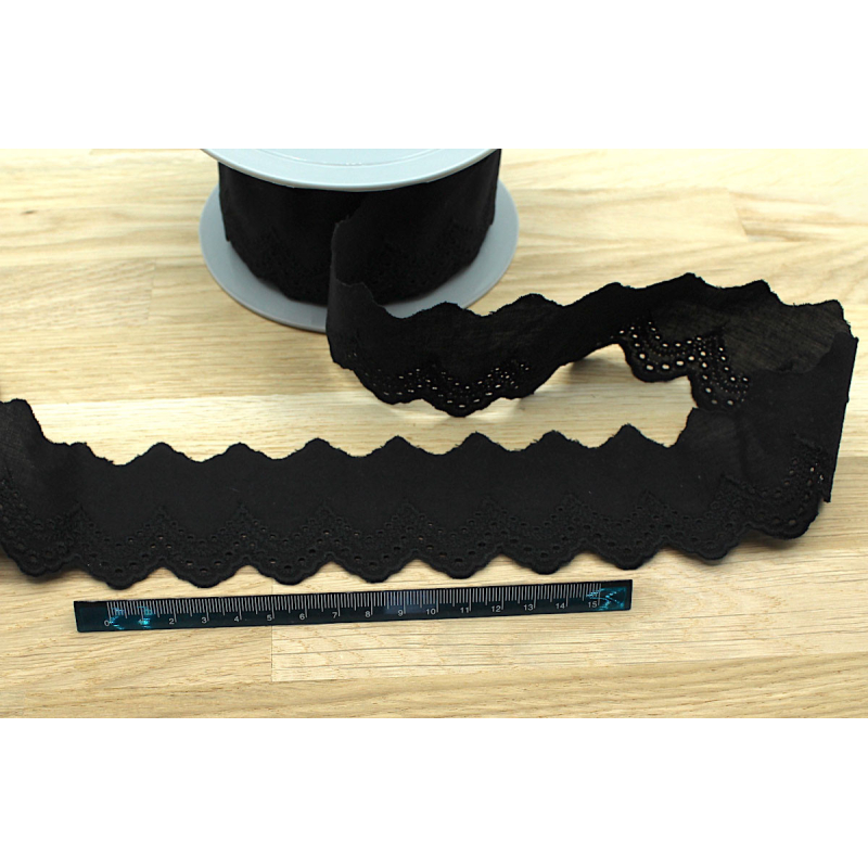 Galon coton broderie anglaise brodé noir 50mm x 1m
