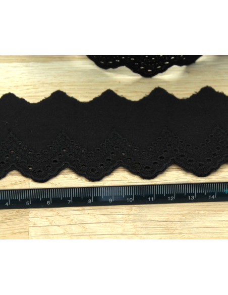 Galon coton broderie anglaise brodé noir 50mm x 1m