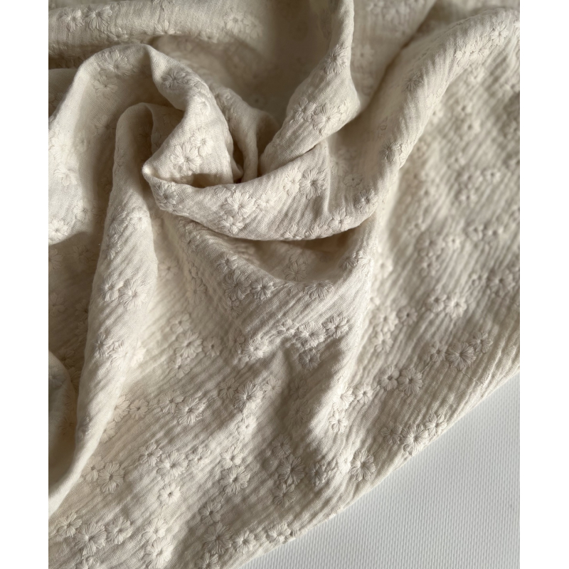Double gaze de coton Esmée brodée coloris écru