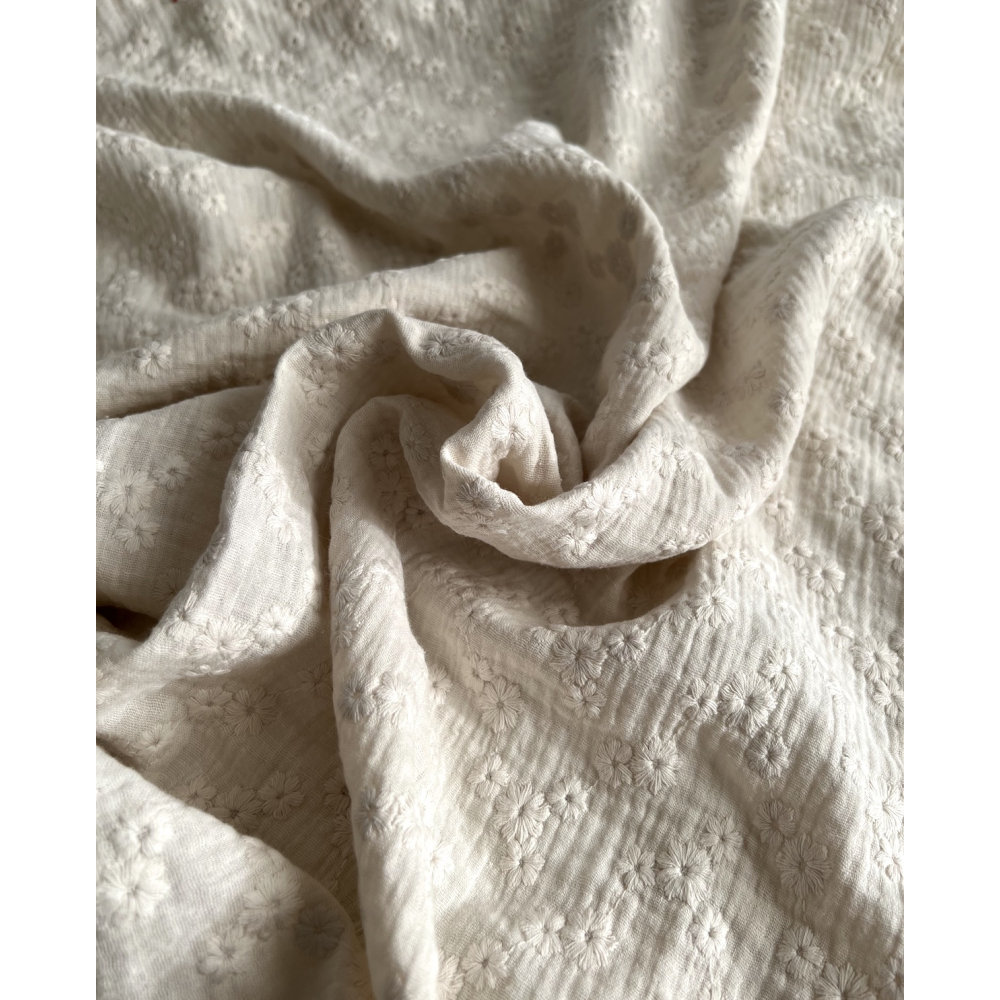 Double gaze de coton Esmée brodée coloris écru