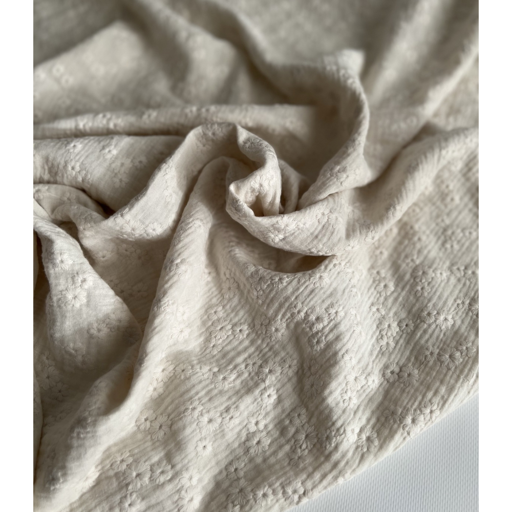 Double gaze de coton Esmée brodée coloris écru