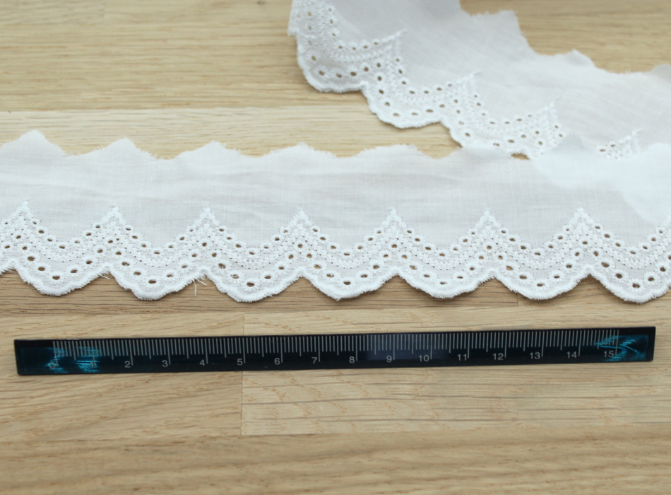 Galon coton broderie anglaise brodé blanc 50mm x 1m