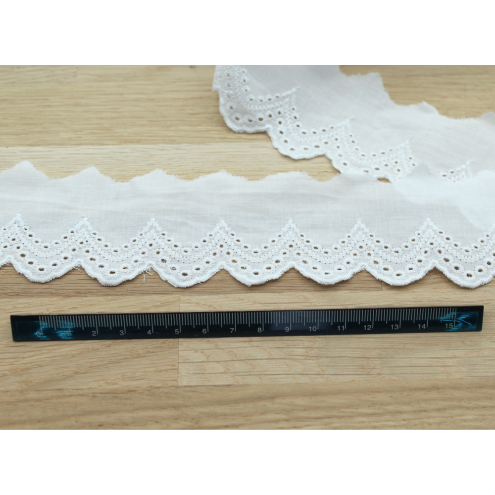 Galon coton broderie anglaise brodé blanc 50mm x 1m