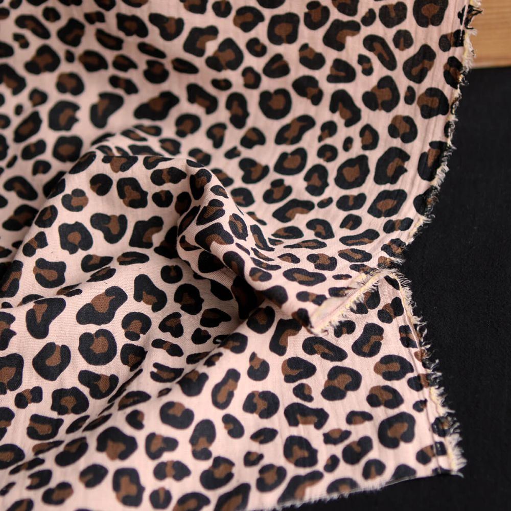 Lea - Double gaze coton BIO motif exclusif Graou fond nude