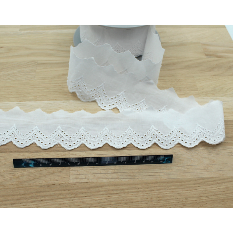 Galon coton broderie anglaise brodé blanc 50mm x 1m