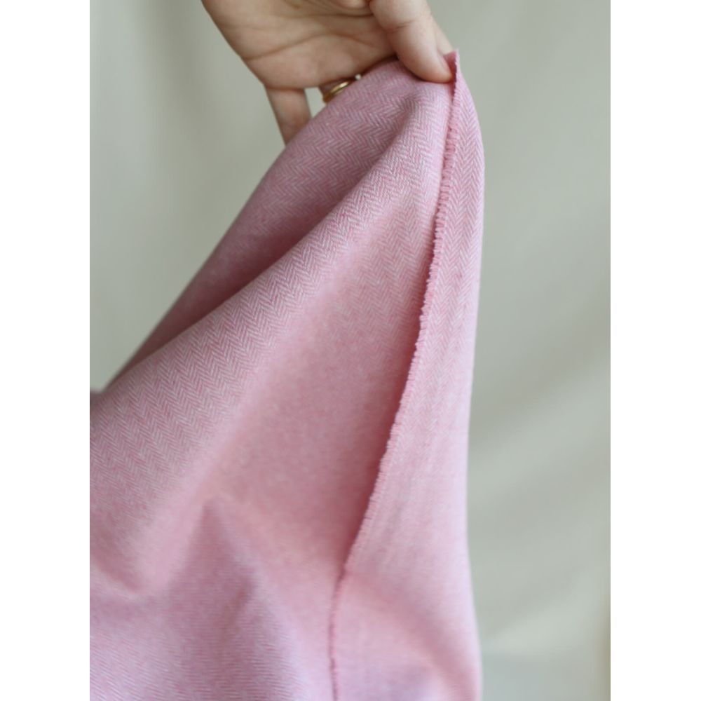 Tissu chevrons texturé coton / laine coloris Rose tendre