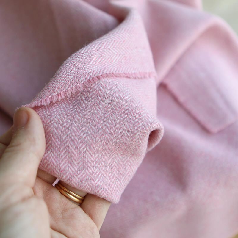 Tissu chevrons texturé coton / laine coloris Rose tendre