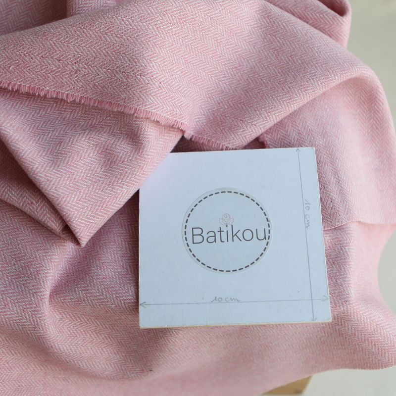 Tissu chevrons texturé coton / laine coloris Rose tendre