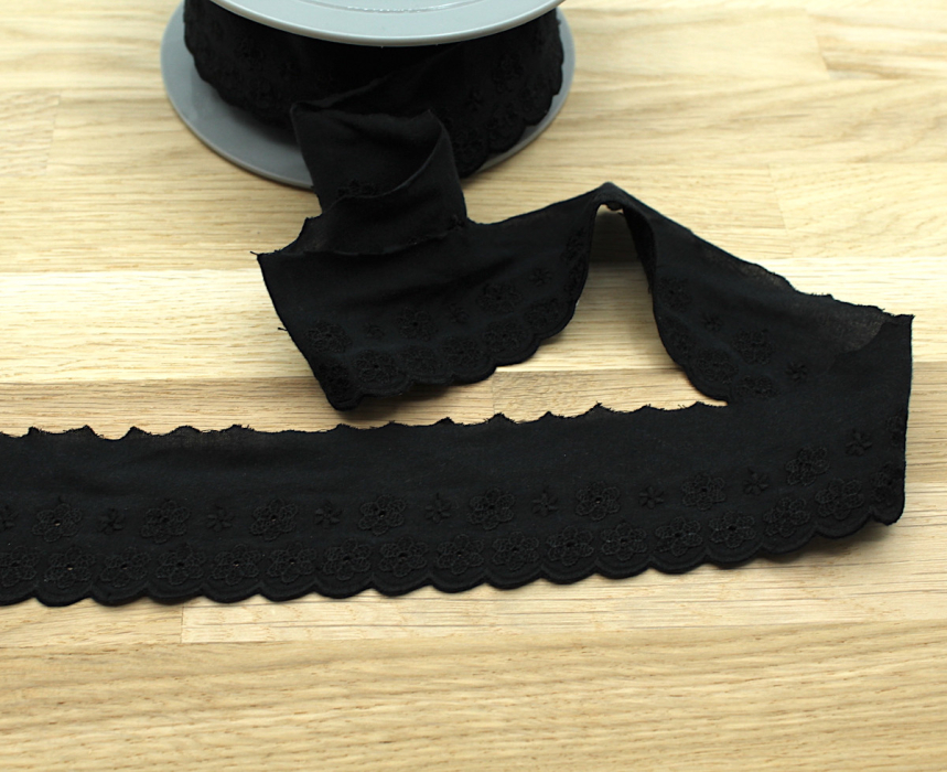 Galon coton broderie anglaise brodé 47mm x 1m noir