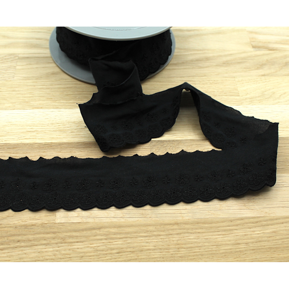 Galon coton broderie anglaise brodé 47mm x 1m noir