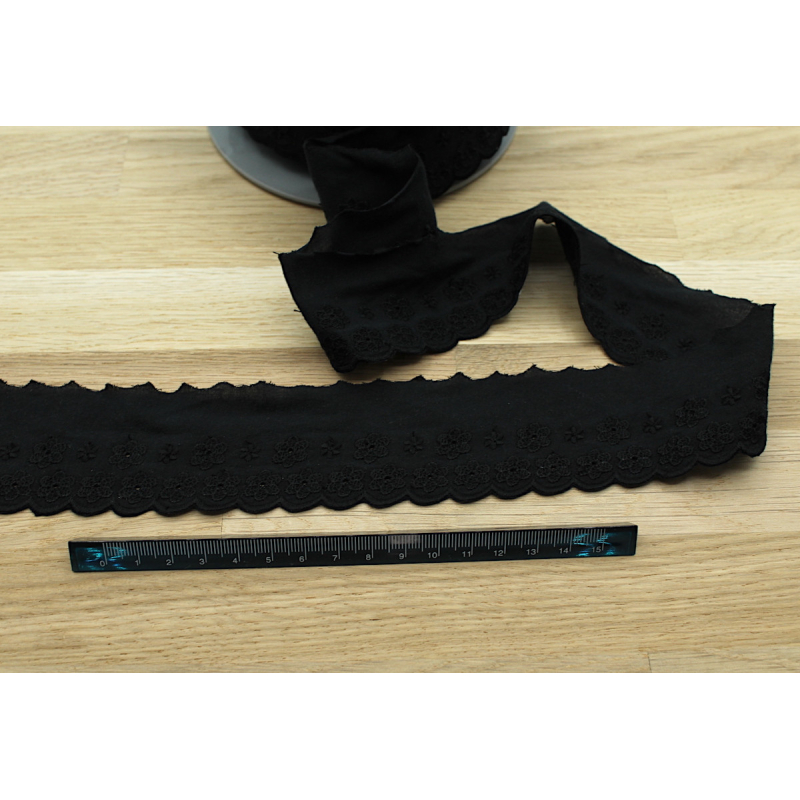 Galon coton broderie anglaise brodé 47mm x 1m noir