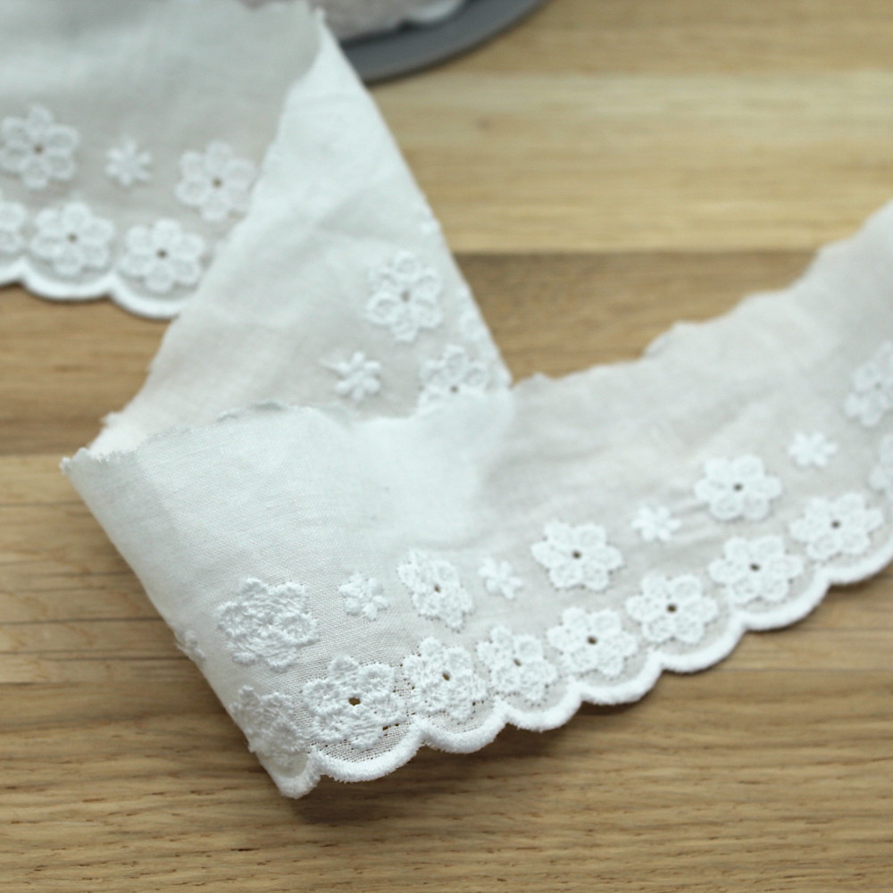 Galon coton broderie anglaise brodé 47mm x 1m blanc
