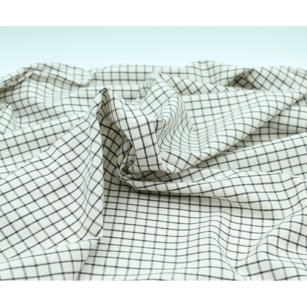 Coton popeline chiné écru carreaux