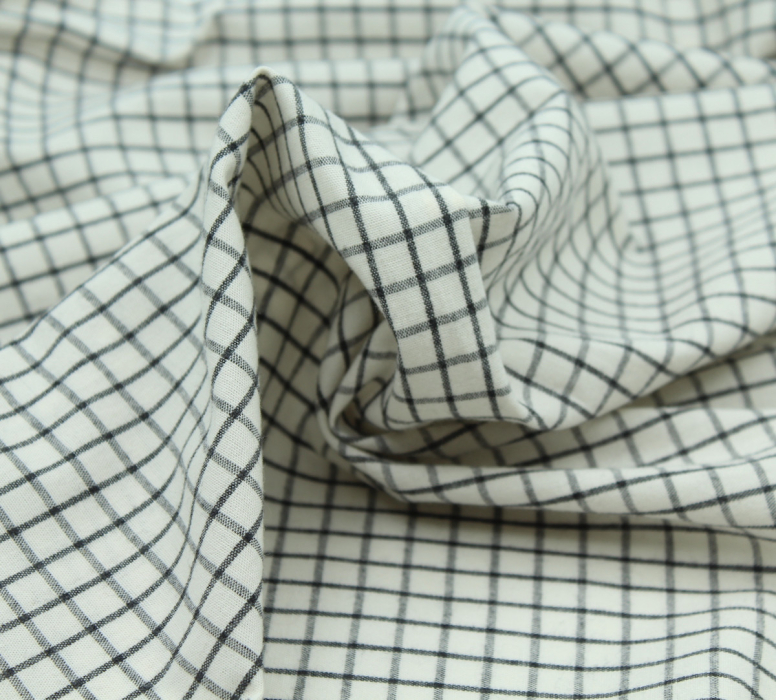 Coton popeline chiné écru carreaux