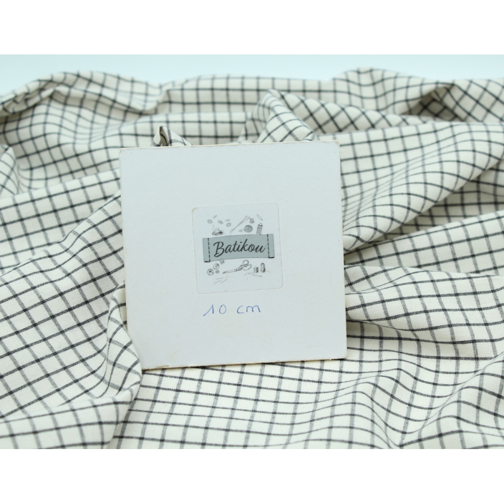 Coton popeline chiné écru carreaux