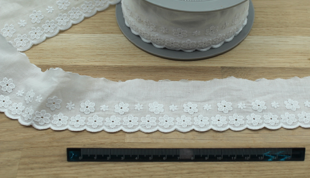Galon coton broderie anglaise brodé 47mm x 1m blanc