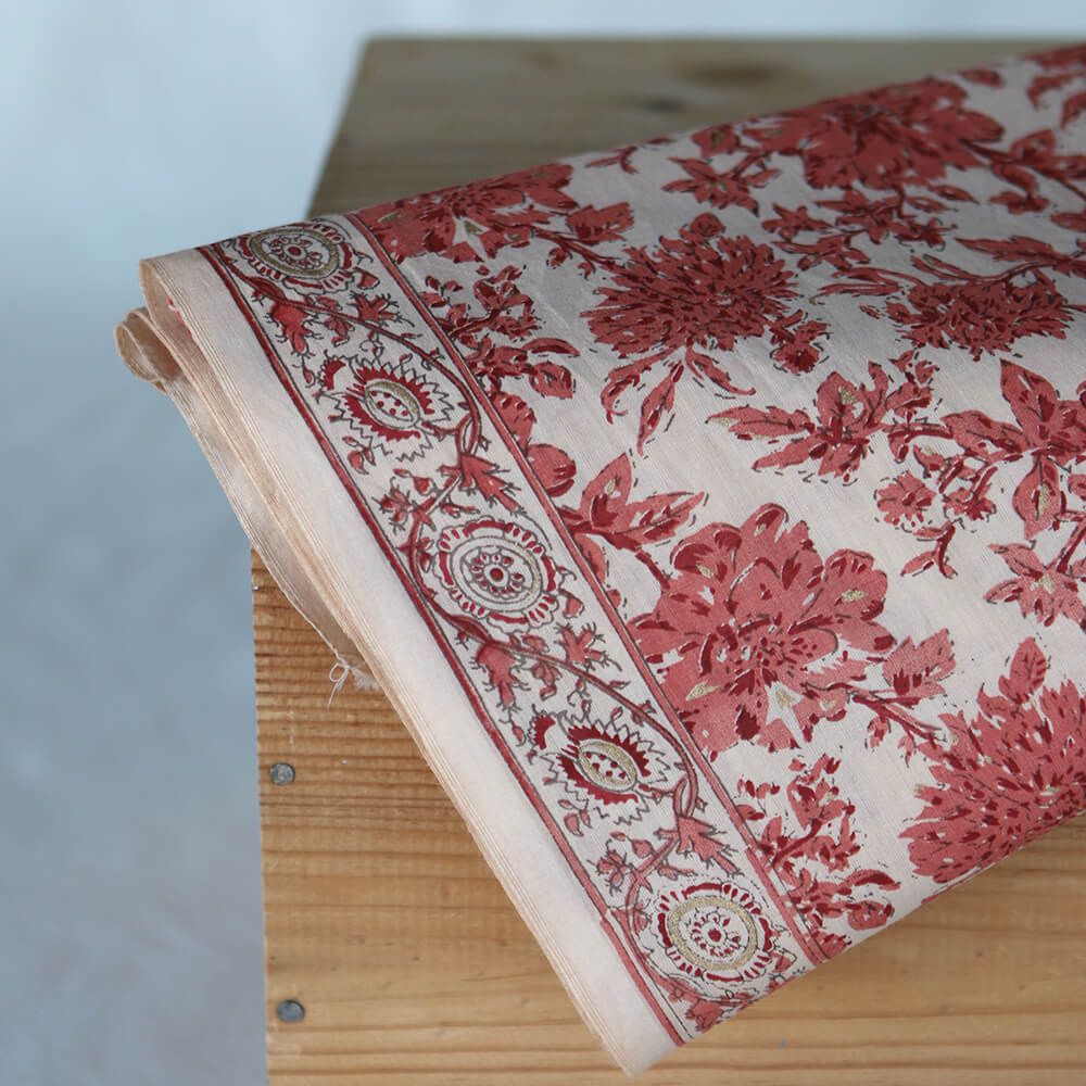 Anjali - Tissu indien coton hand block traditionnel touches de doré