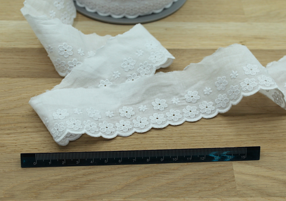 Galon coton broderie anglaise brodé 47mm x 1m blanc