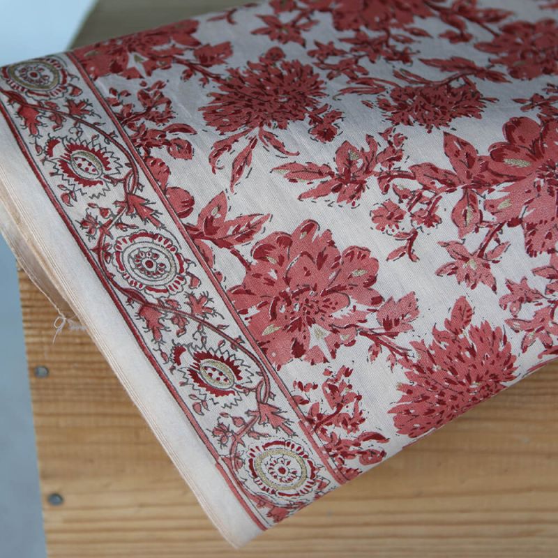 Anjali - Tissu indien coton hand block traditionnel touches de doré