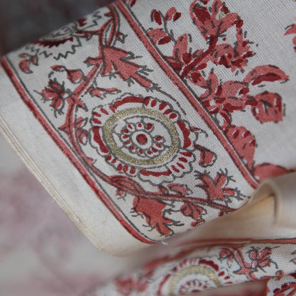 Anjali - Tissu indien coton hand block traditionnel touches de doré