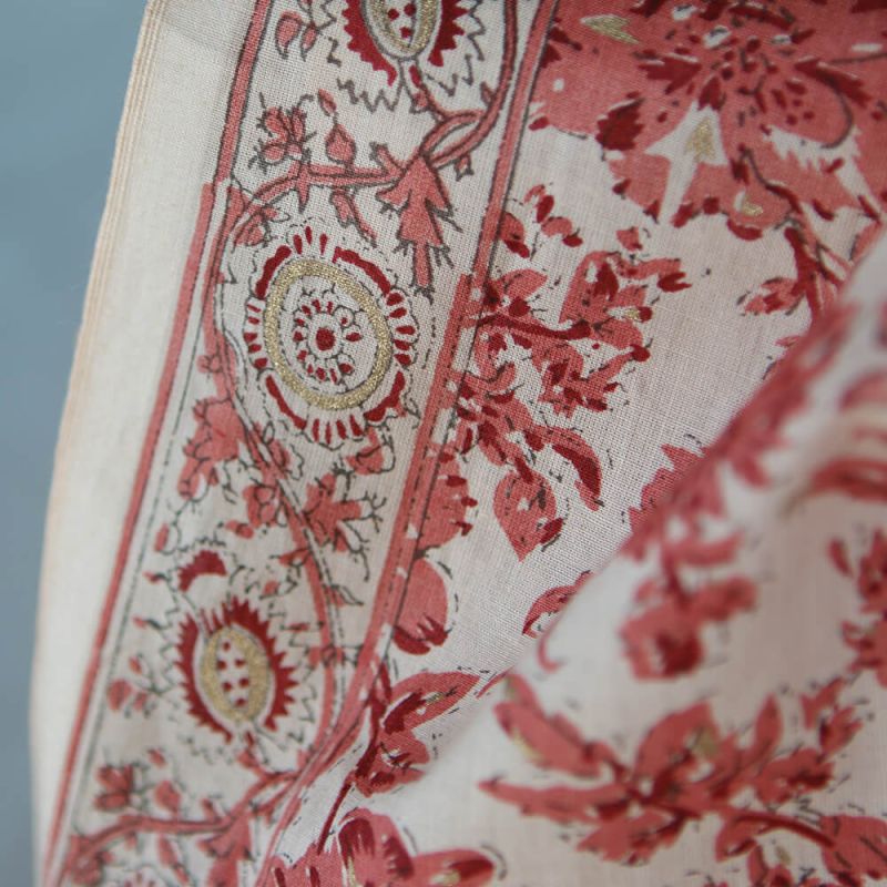 Anjali - Tissu indien coton hand block traditionnel touches de doré