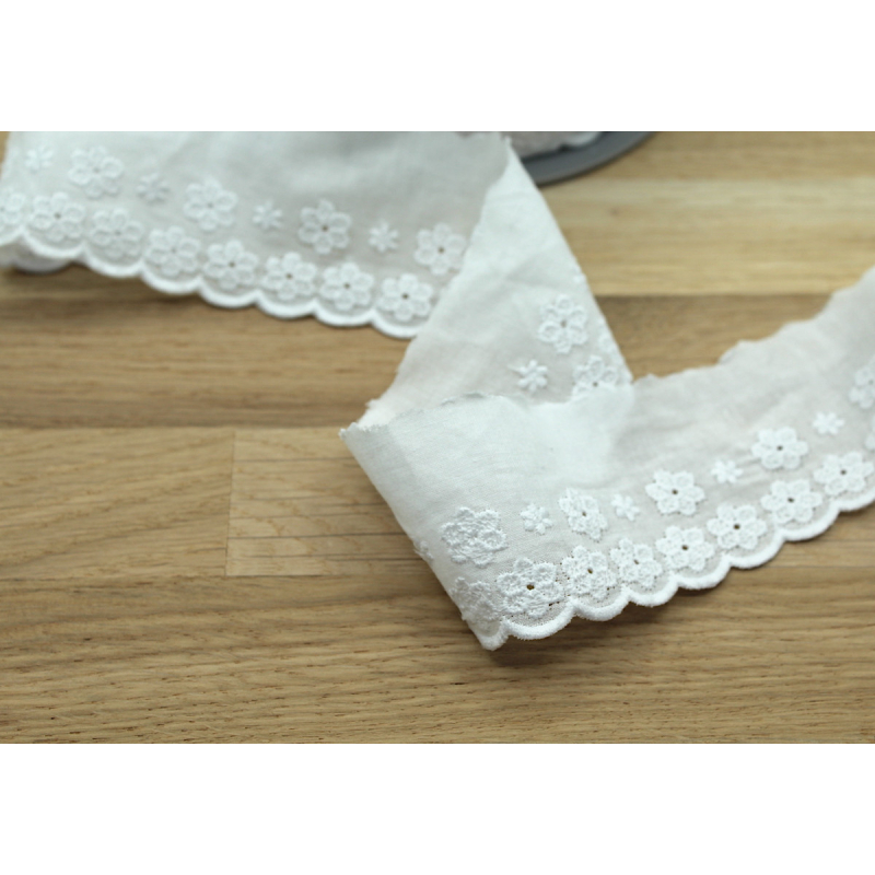 Galon coton broderie anglaise brodé 47mm x 1m blanc