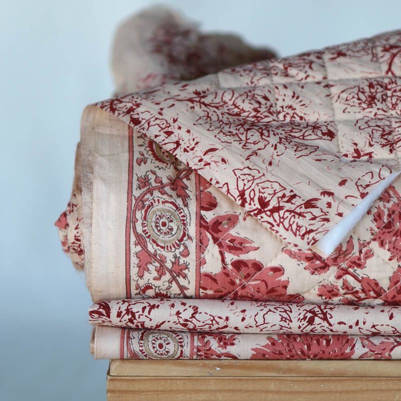 Anjali - Tissu indien coton hand block traditionnel touches de doré