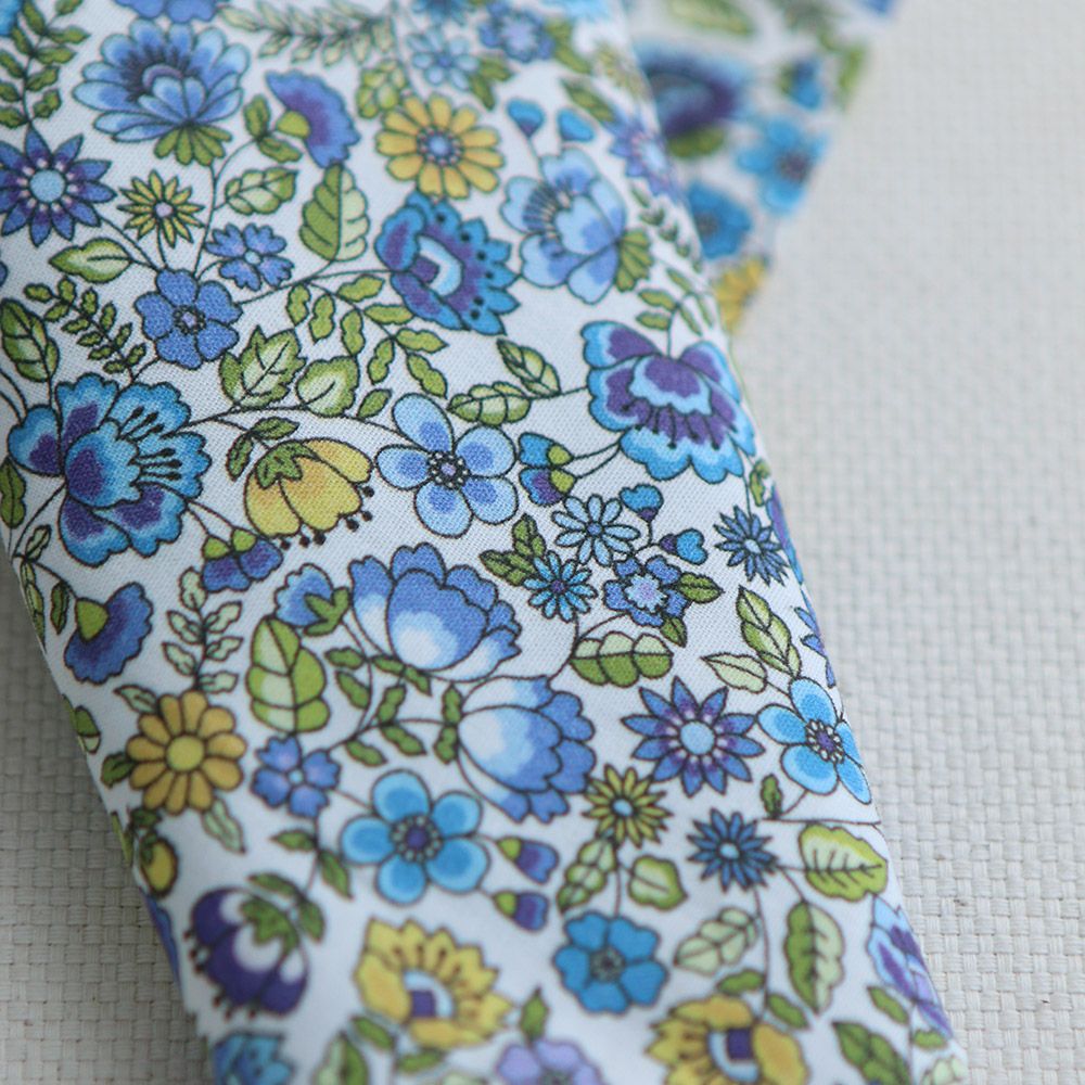 Popeline coton BIO imprimé fleuri vert, jaune et bleu