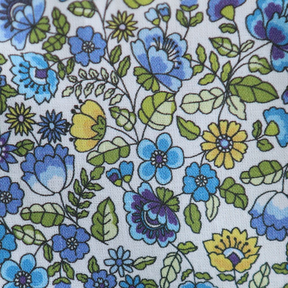 Popeline coton BIO imprimé fleuri vert, jaune et bleu