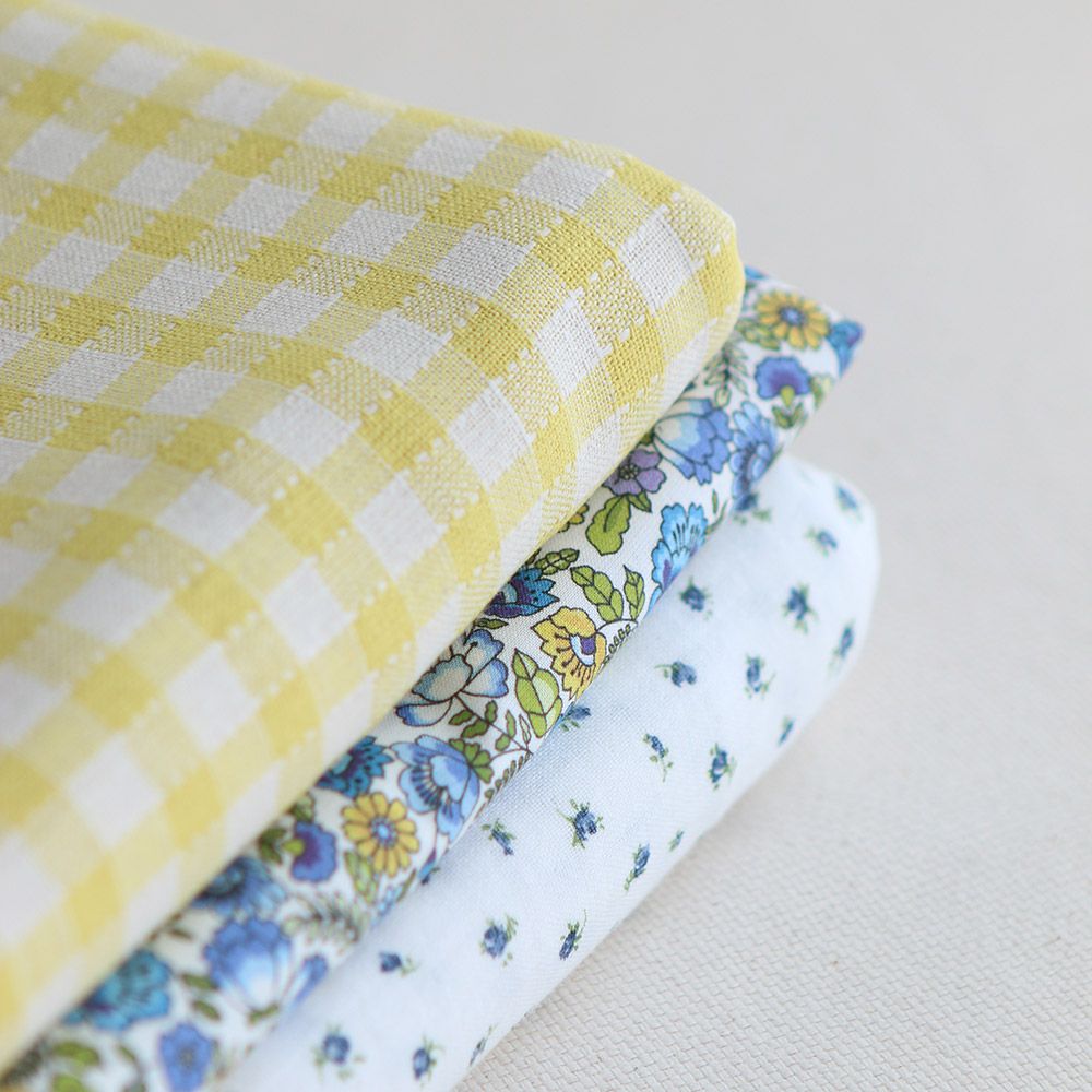 Popeline coton BIO imprimé fleuri vert, jaune et bleu