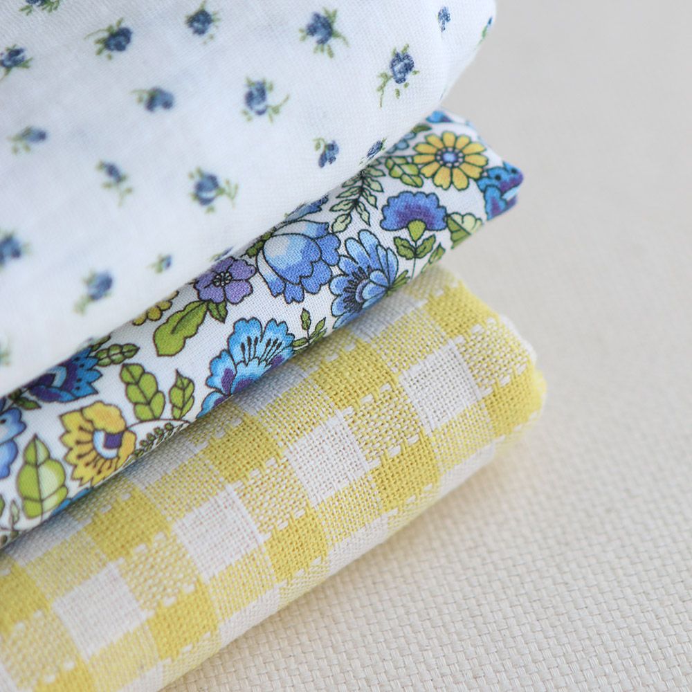 Popeline coton BIO imprimé fleuri vert, jaune et bleu