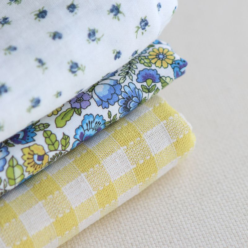 Popeline coton BIO imprimé fleuri vert, jaune et bleu