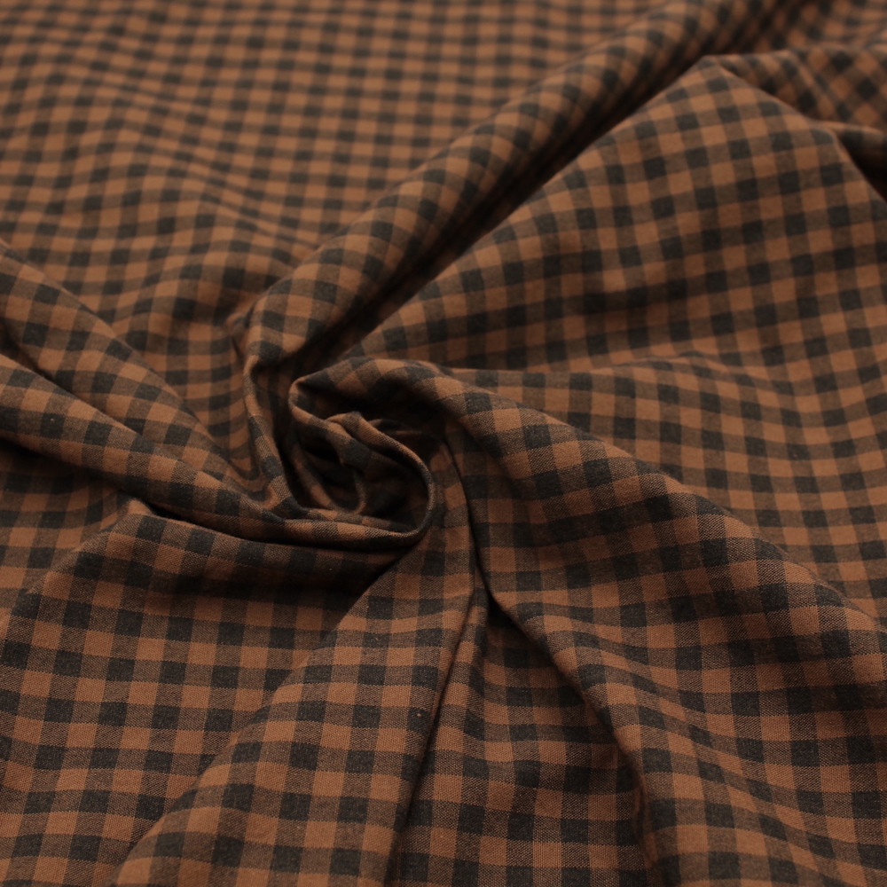 Popeline de coton vichy chiné noisette 5mm