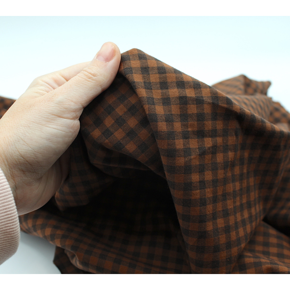 Popeline de coton vichy chiné noisette 5mm