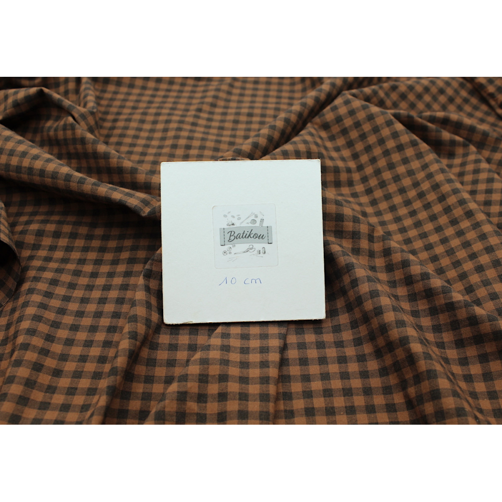 Popeline de coton vichy chiné noisette 5mm