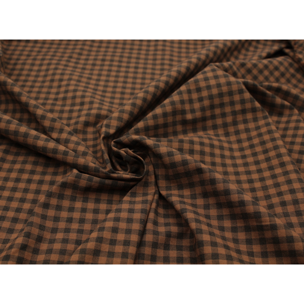 Popeline de coton vichy chiné noisette 5mm