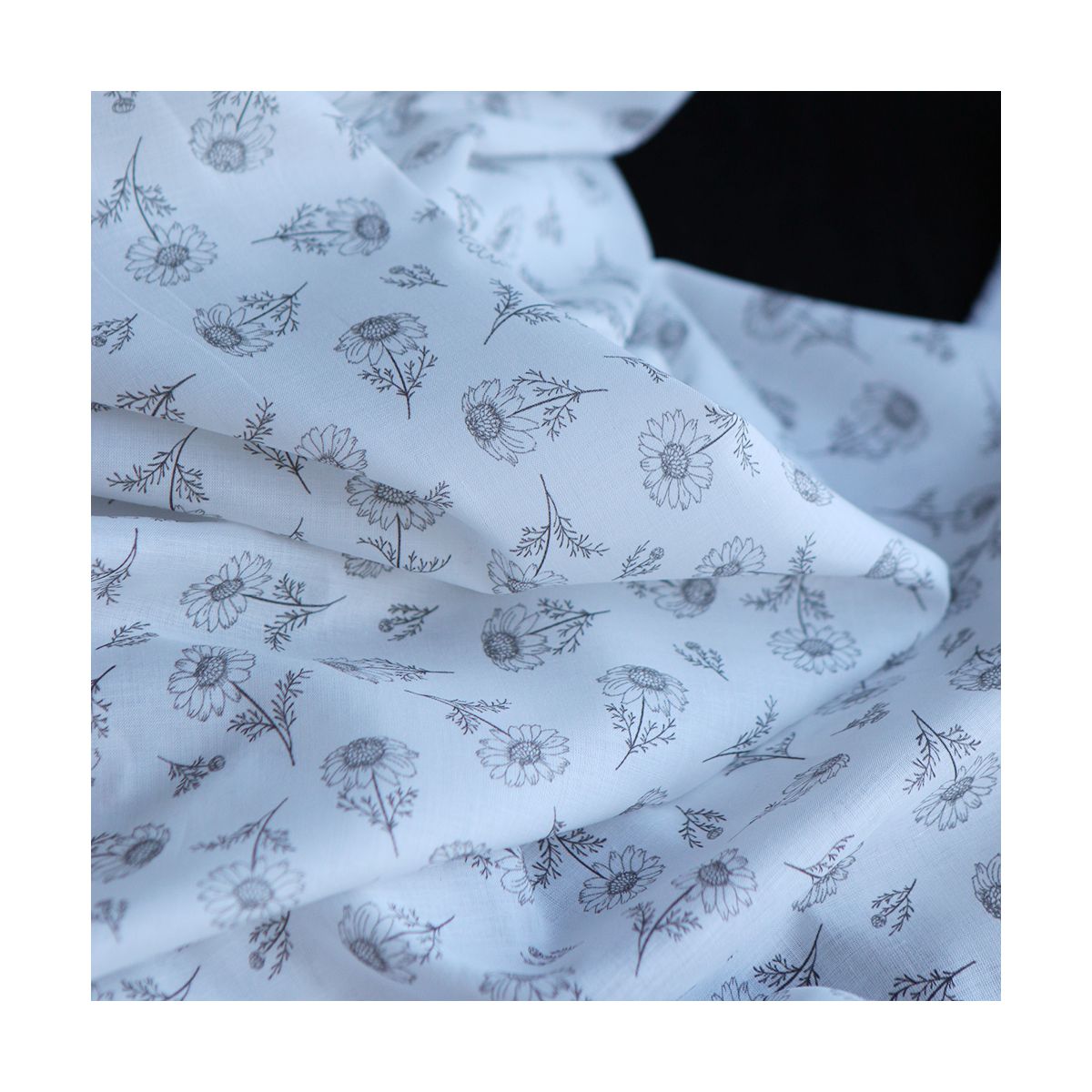 Maolia - Batiste de coton douce à imprimé tournesol anthracite