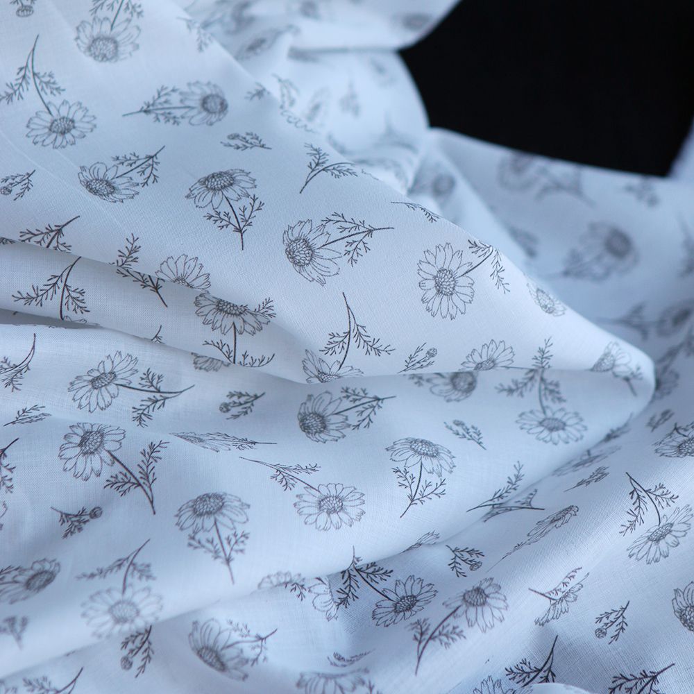 Maolia - Batiste de coton douce à imprimé tournesol anthracite