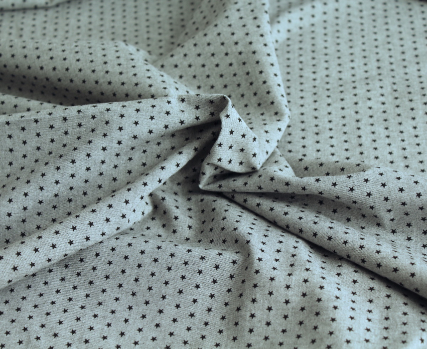 Chambray coton coloris gris chiné à motif étoiles Batikou - 5