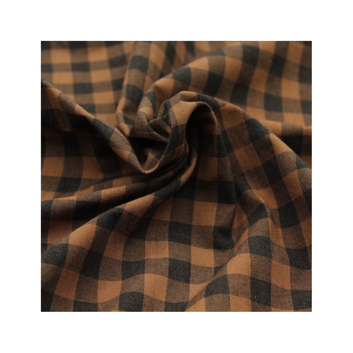 Coton vichy chiné noisette carreaux 10mm Coton vichy chiné noisette carreaux 10mm