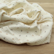 Léon - Double gaze de coton beige écru poudré à motifs