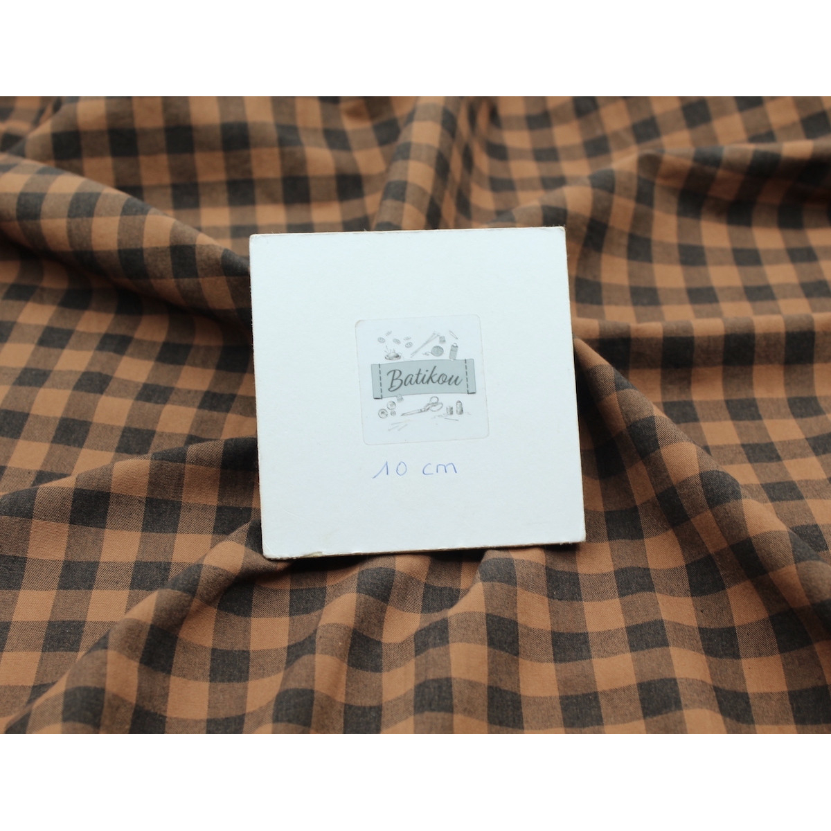 Coton vichy chiné noisette carreaux 10mm Coton vichy chiné noisette carreaux 10mm