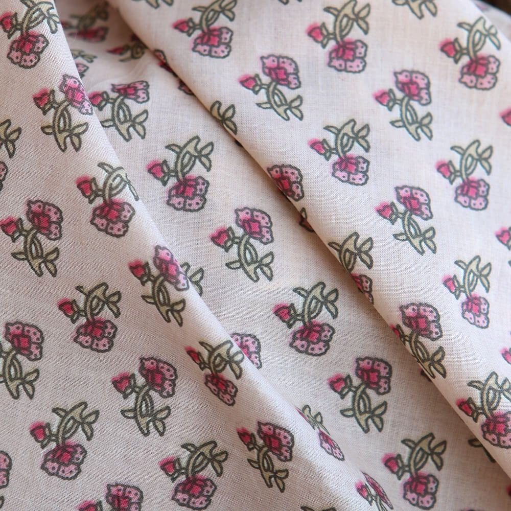 Indira B - Tissu indien en coton imprimé main Hand Block