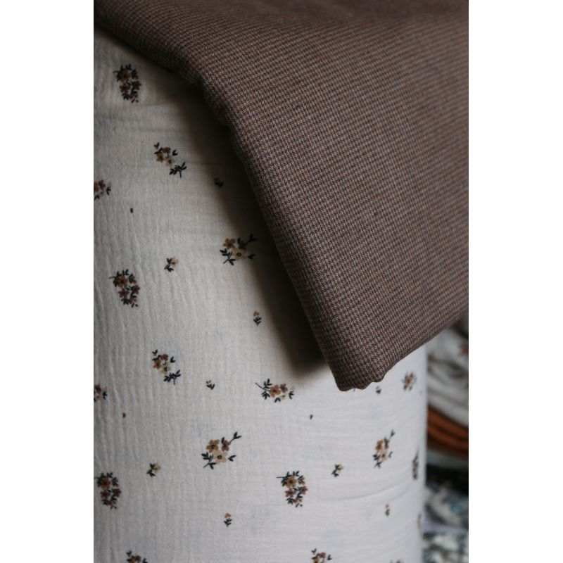 Coco - Coton gratté doux tissage mini pied de poule (pied de puce) Marron