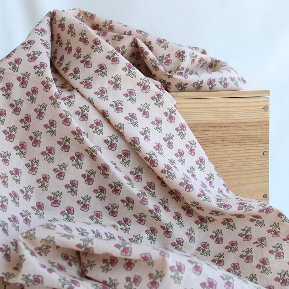 Indira B - Tissu indien en coton imprimé main Hand Block