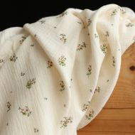 Laure - Double gaze coton BIO motif exclusif fond écru vert olive