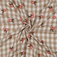 Elvina - Double gaze de coton brodée vichy beige broderie fleur