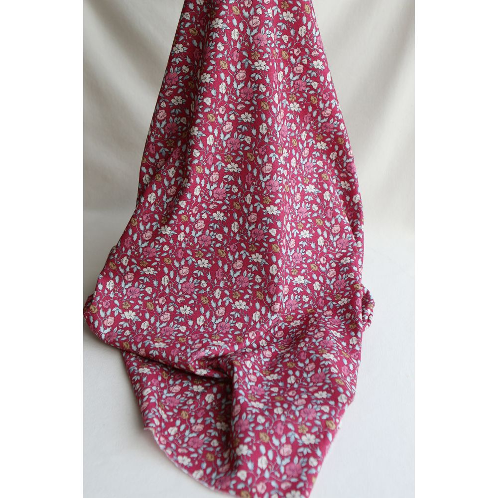 Amelia - Velours milleraies coton organique imprimé fleuri framboise